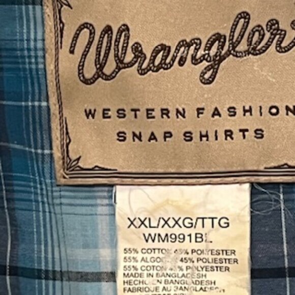 Wrangler‎ Blue Plaid Long Sleeve Western Pearl Snap Mens Size XXL - Picture 6 of 11